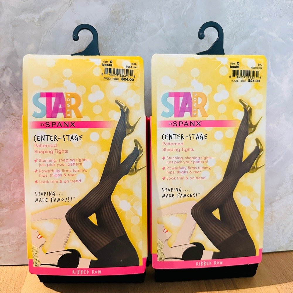 SPANX Star Power Center Stage Ribbed Row Patterned Shaping Tights Black Size C